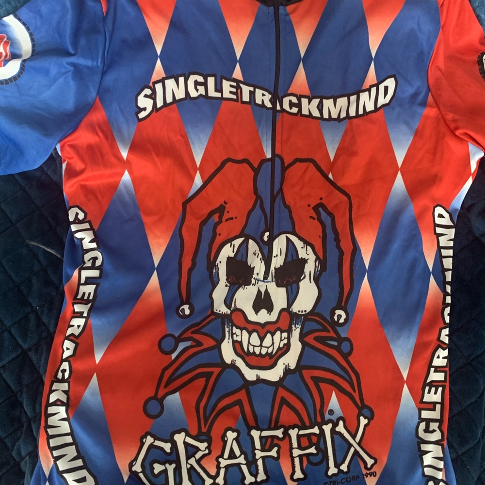 Vintage Singletrackmind Graffix Bold Red and Blue Cycling Jersey/420 Streetwear